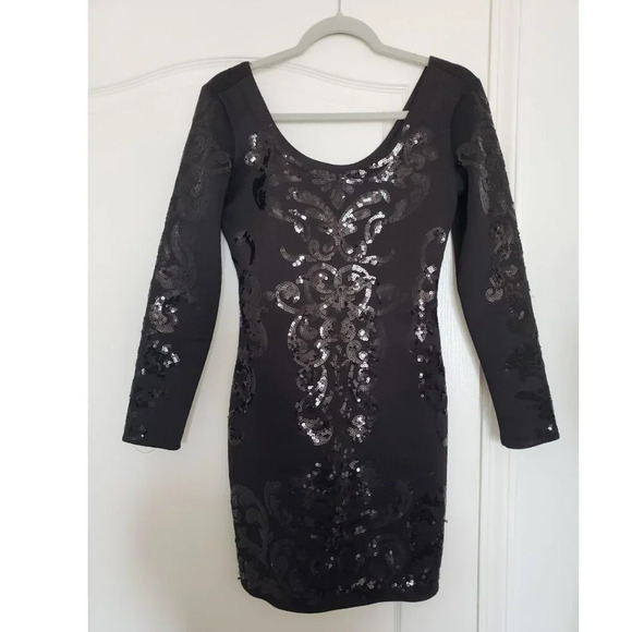 Black Long Sleeved baroque style  sequined Dress SMALL - Picture 7 of 11